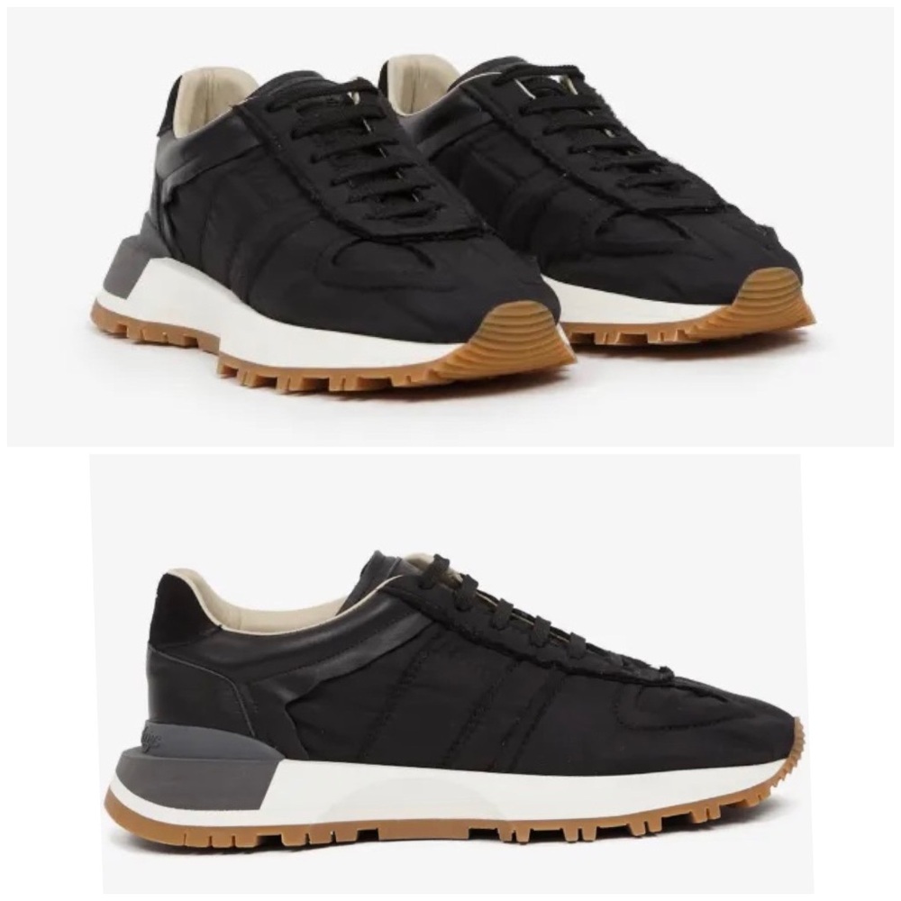 $690 Maison Margiela Black Leather Suede Gum Sole 50-50 Low Top Sneakers Size 7